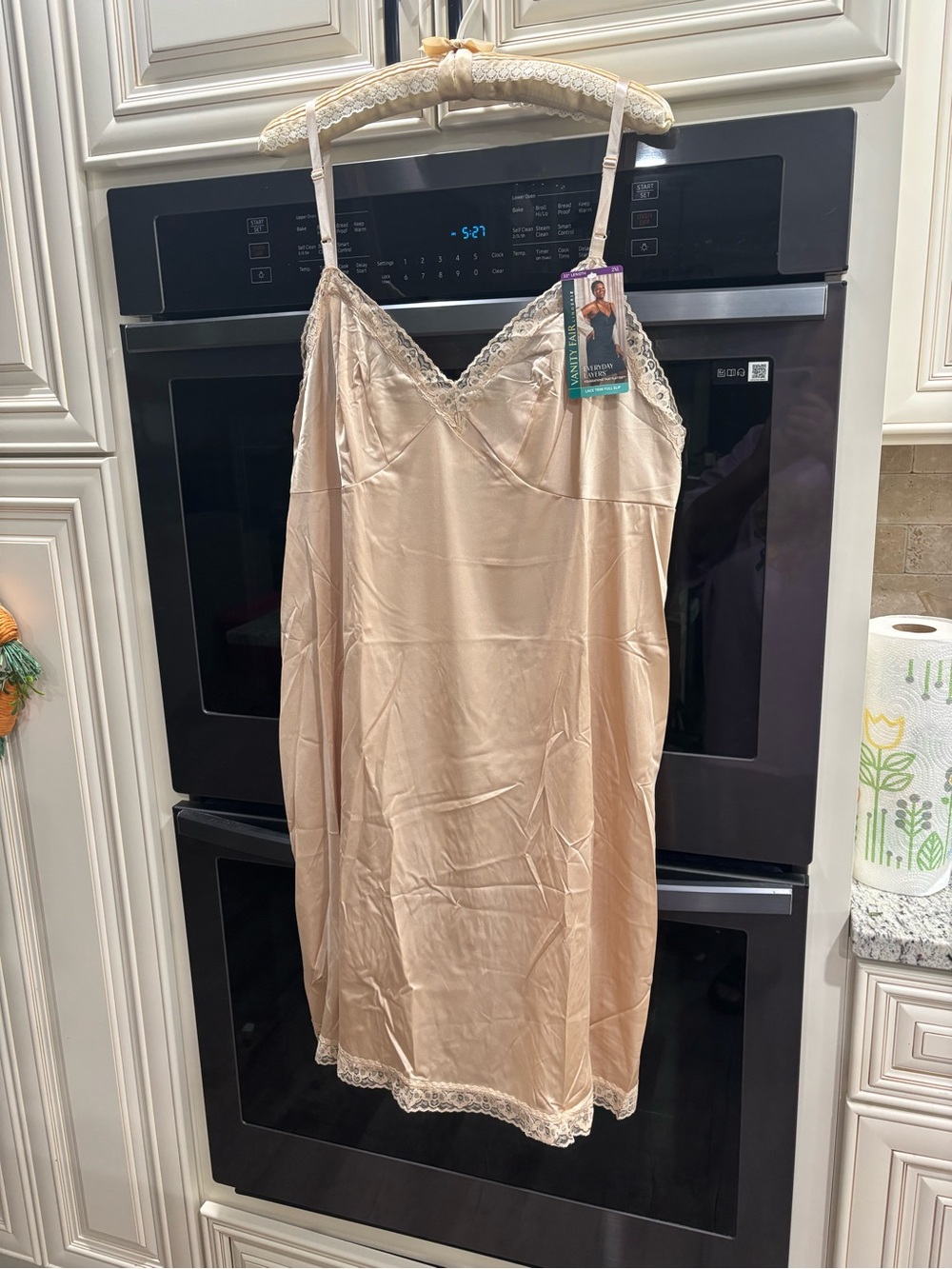 Vanity Fair Champagne Satin Lace-Trim Chemise Slip - Picture 2 of 4